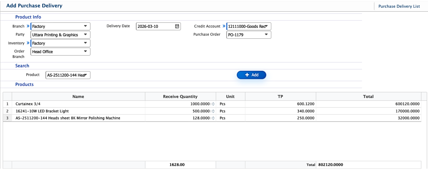 Add Purchase Delivery