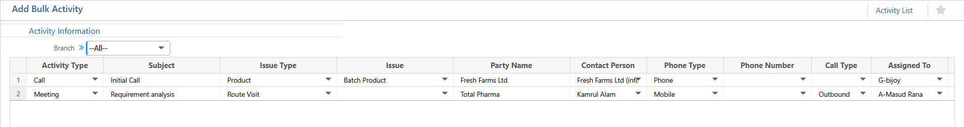 Add Bulk Activity