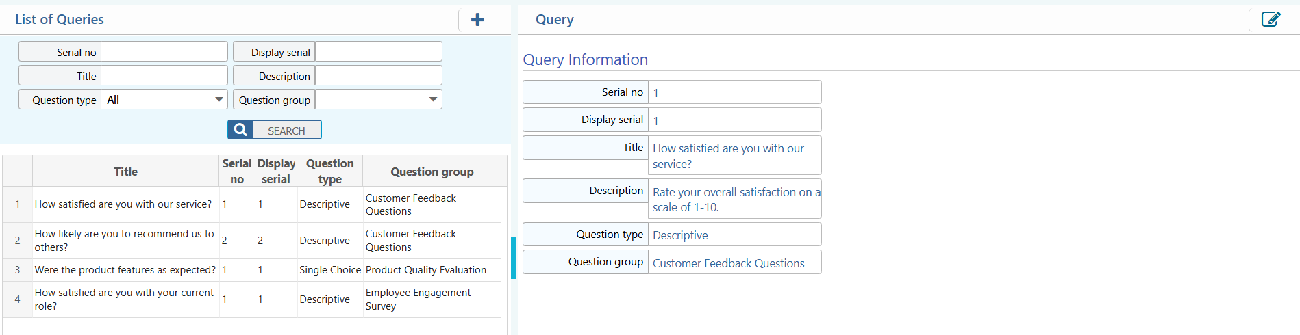 List of queries