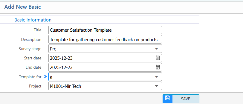 New Survey Template