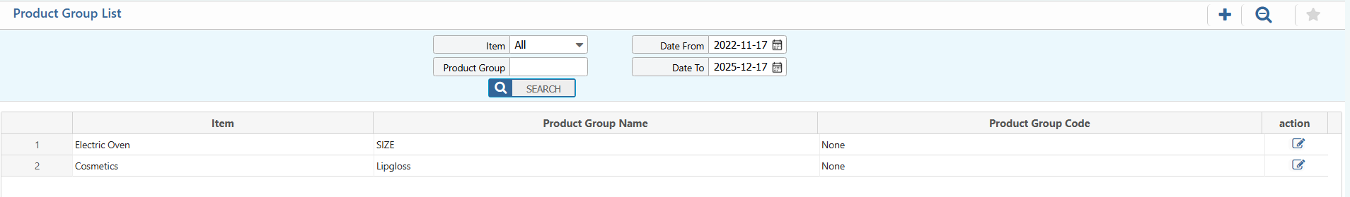 Product Group List