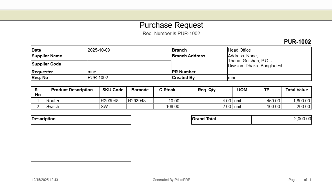 Purchase Request Report